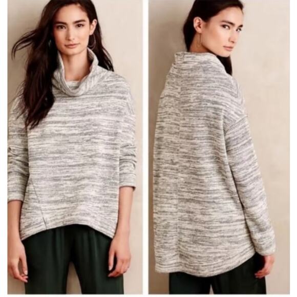 Saturday Sunday Anthropologie Space Dye Grey Cowl Neck Pull Over Sweater Size L - Picture 8 of 8